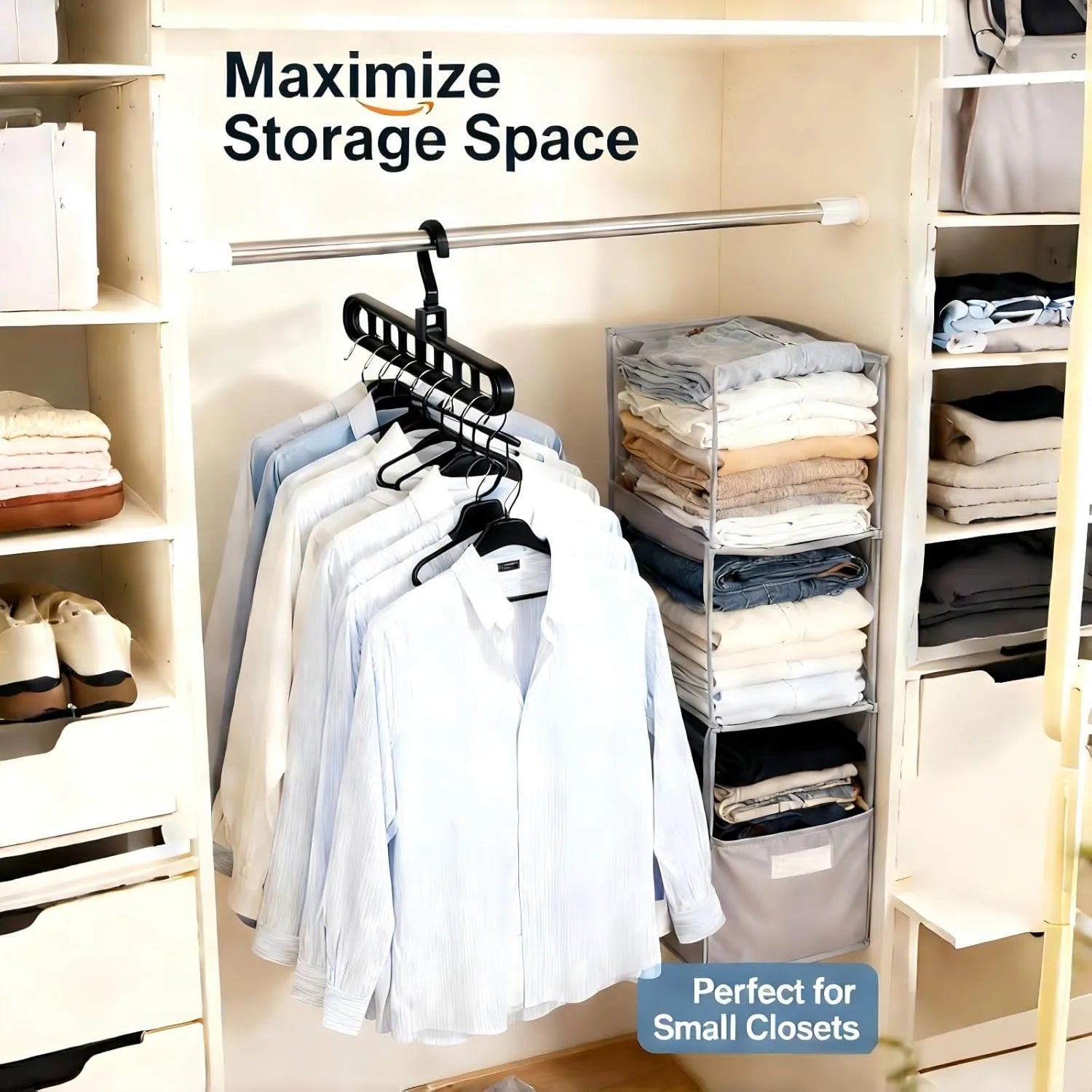 Sturdy Space Saver Hangers with 360° Rotatable Hook - Multi-Purpose Closet Organizers for Small Spaces | College Dorm & Apartment Essentials (2, Black)