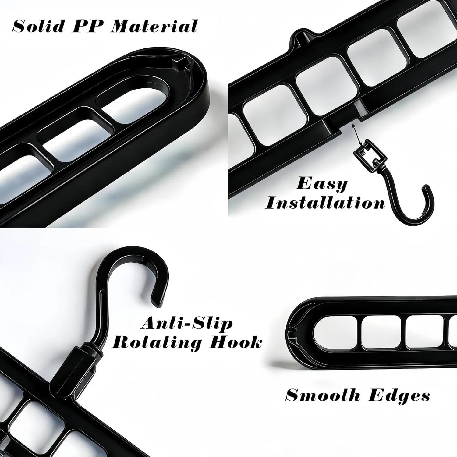 Sturdy Space Saver Hangers with 360° Rotatable Hook - Multi-Purpose Closet Organizers for Small Spaces | College Dorm & Apartment Essentials (2, Black)