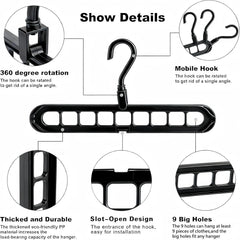 Sturdy Space Saver Hangers with 360° Rotatable Hook - Multi-Purpose Closet Organizers for Small Spaces | College Dorm & Apartment Essentials (2, Black)