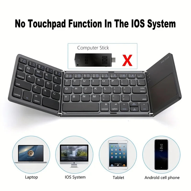 Foldable Bluetooth Keyboard with Touchpad Mini Wireless Keyboard Rechargable for IOS Android Windows Tablet Notebook