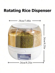 1Pc Divided Rice Bucket Rotating Grain Storage Bin 6 Grids Rice Container One-Click Output Large Capacity Food Dispenser For