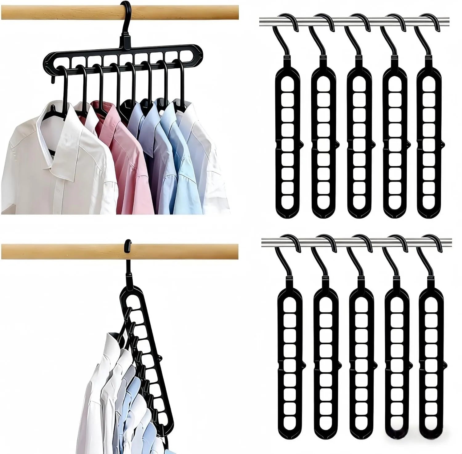 Sturdy Space Saver Hangers with 360° Rotatable Hook - Multi-Purpose Closet Organizers for Small Spaces | College Dorm & Apartment Essentials (2, Black)