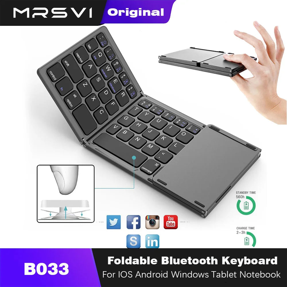 Foldable Bluetooth Keyboard with Touchpad Mini Wireless Keyboard Rechargable for IOS Android Windows Tablet Notebook