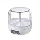 1Pc Divided Rice Bucket Rotating Grain Storage Bin 6 Grids Rice Container One-Click Output Large Capacity Food Dispenser For