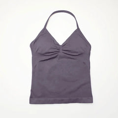 Gym Longline Strappy Top Women Seamless Yoga Tank with Removable Pads V Neck Workout Clothes Sports Running Fitness Vest