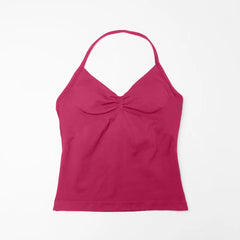 Gym Longline Strappy Top Women Seamless Yoga Tank with Removable Pads V Neck Workout Clothes Sports Running Fitness Vest