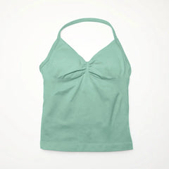 Gym Longline Strappy Top Women Seamless Yoga Tank with Removable Pads V Neck Workout Clothes Sports Running Fitness Vest