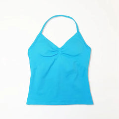 Gym Longline Strappy Top Women Seamless Yoga Tank with Removable Pads V Neck Workout Clothes Sports Running Fitness Vest