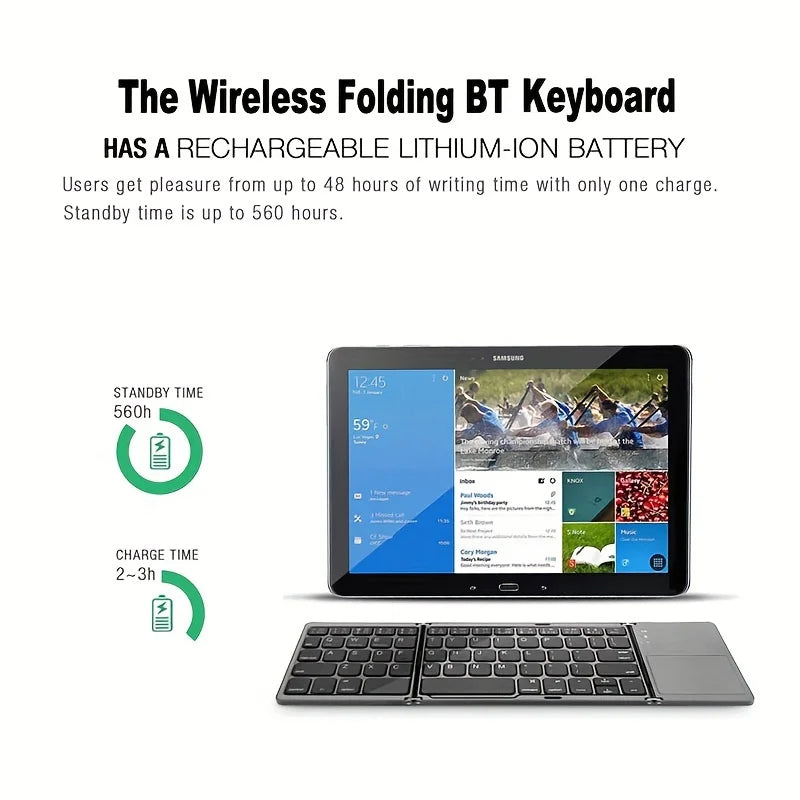 Foldable Bluetooth Keyboard with Touchpad Mini Wireless Keyboard Rechargable for IOS Android Windows Tablet Notebook