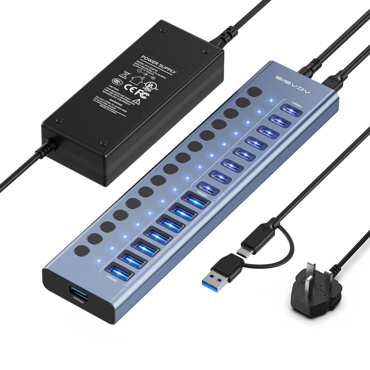 USB 3.1 Hub | 16/10/7 Ports, 10Gbps Data Transfer, Individual Switches, Powered