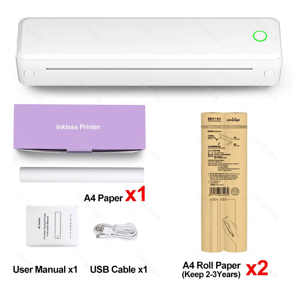 Portable A4 Thermal Printer | No Ink, Bluetooth, Prints PDF/Word/Excel Anywhere