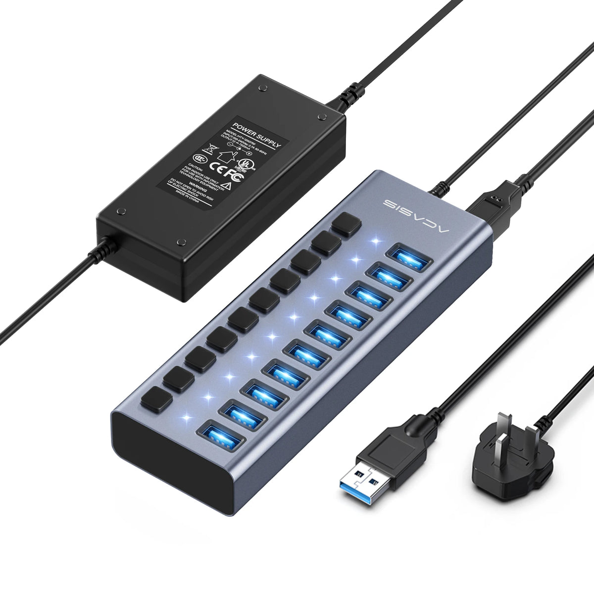 USB 3.1 Hub | 16/10/7 Ports, 10Gbps Data Transfer, Individual Switches, Powered