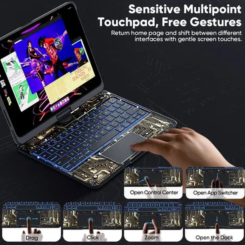 Case for Ipad Case with Trackpad 7/8/9Th Generation 10.2 Inch 9.7/10.9 Acrylic Transparent Wireless Keyboard Drawer Pen Slot