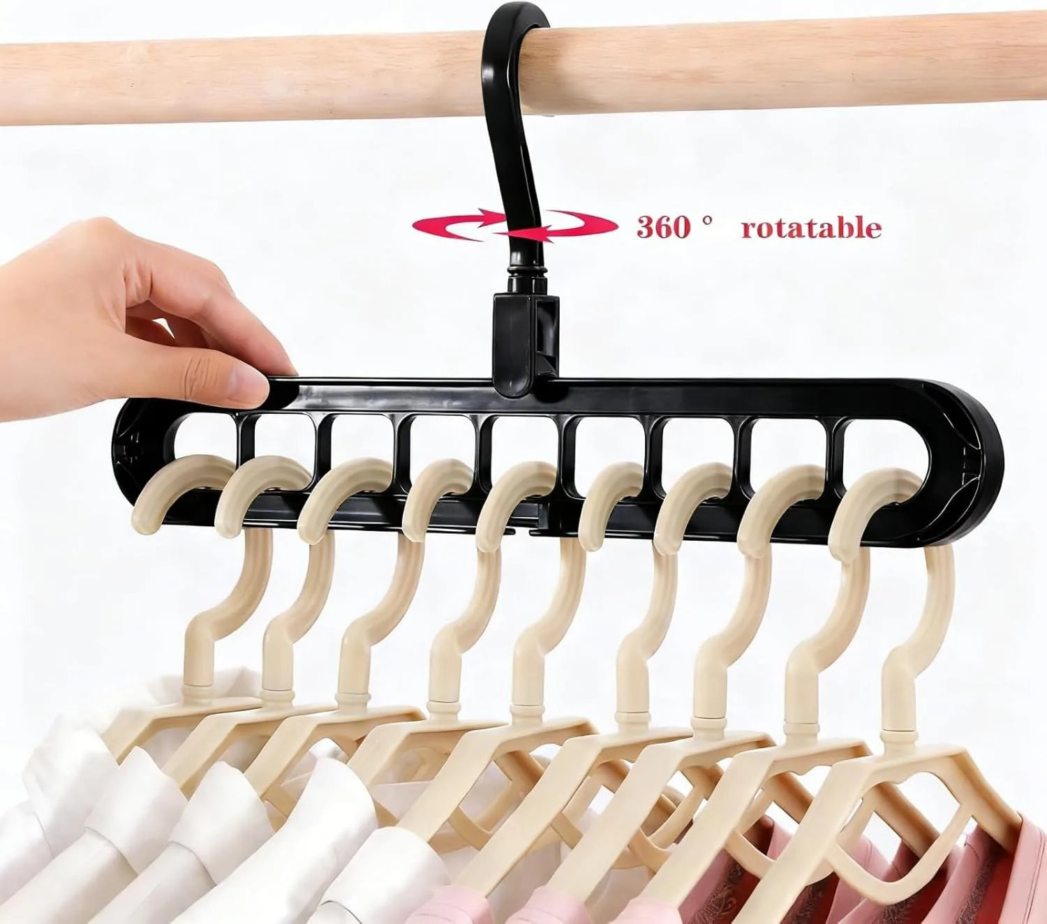 Sturdy Space Saver Hangers with 360° Rotatable Hook - Multi-Purpose Closet Organizers for Small Spaces | College Dorm & Apartment Essentials (2, Black)