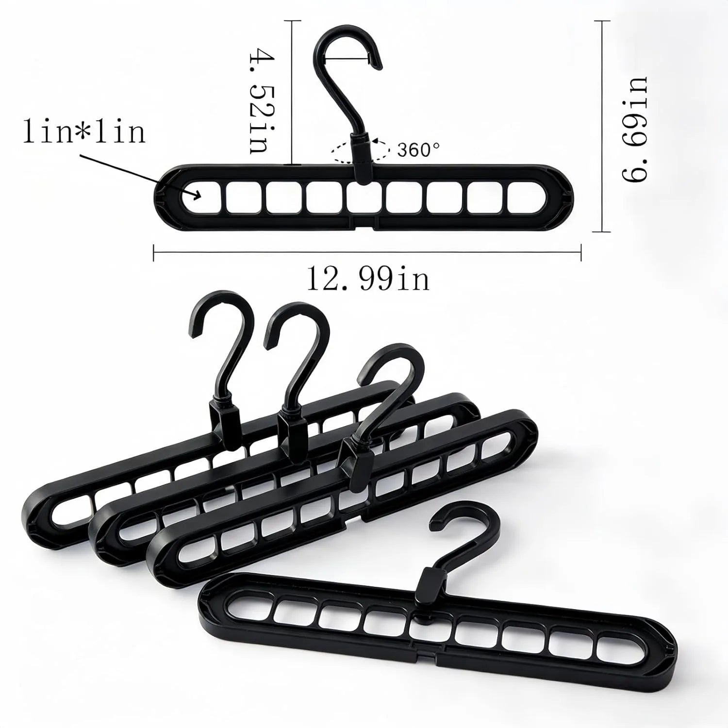 Sturdy Space Saver Hangers with 360° Rotatable Hook - Multi-Purpose Closet Organizers for Small Spaces | College Dorm & Apartment Essentials (2, Black)