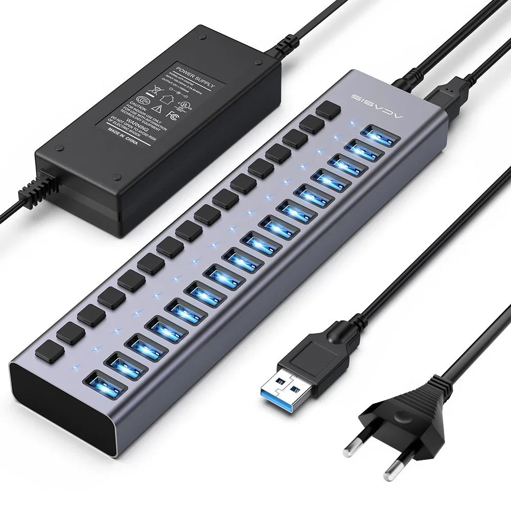 USB 3.1 Hub | 16/10/7 Ports, 10Gbps Data Transfer, Individual Switches, Powered