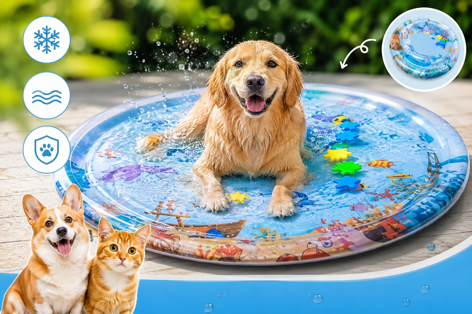 Inflatable Pet Water Play Mat | Cooling Splash Pad for Dogs & Cats, Summer Fun