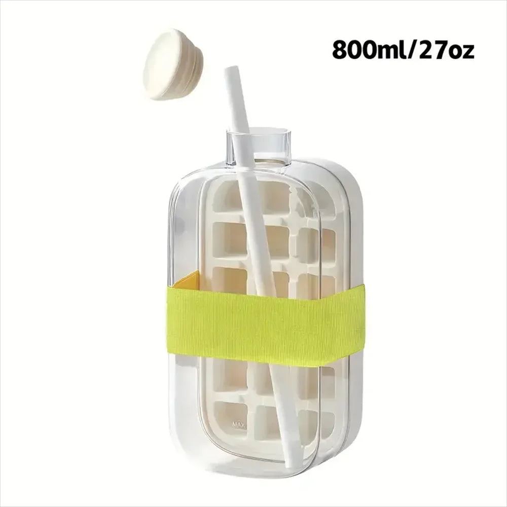 2-in-1 Ice Cube Maker Bottle | Push-Type Release, Built-In Straw, 500ML/800ML