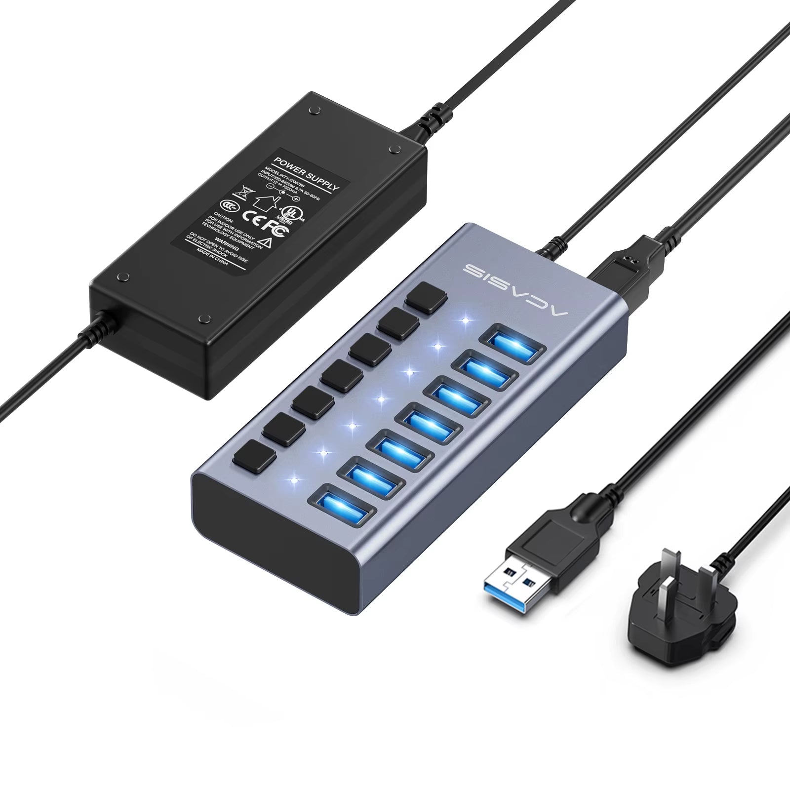 16/10/7 Port USB Hub 10Gbps Individual Switch Charging Data Transfer for PC Laptop Workstation Multi Device Expansion
