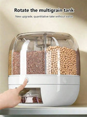 1Pc Divided Rice Bucket Rotating Grain Storage Bin 6 Grids Rice Container One-Click Output Large Capacity Food Dispenser For