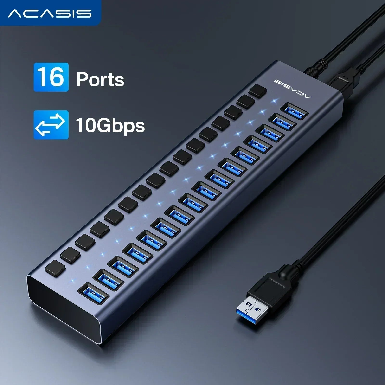 16/10/7 Port USB Hub 10Gbps Individual Switch Charging Data Transfer for PC Laptop Workstation Multi Device Expansion