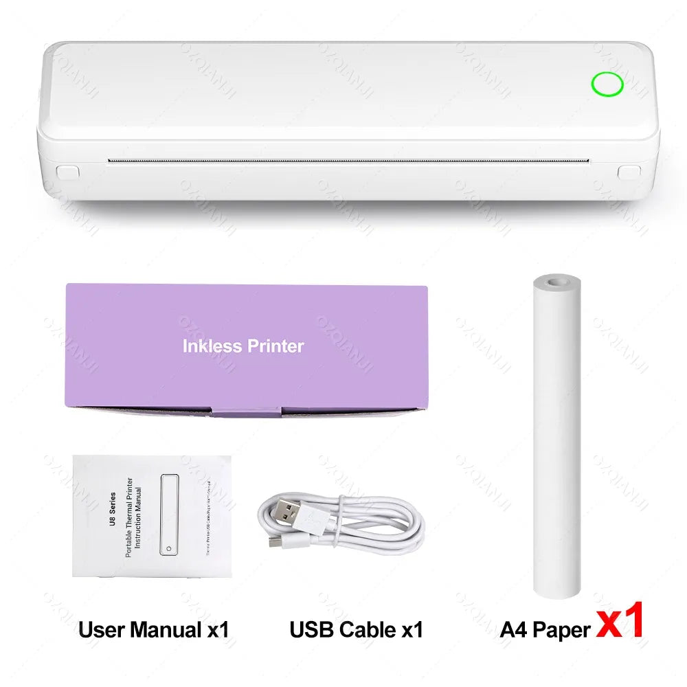 Portable A4 Thermal Printer | No Ink, Bluetooth, Prints PDF/Word/Excel Anywhere