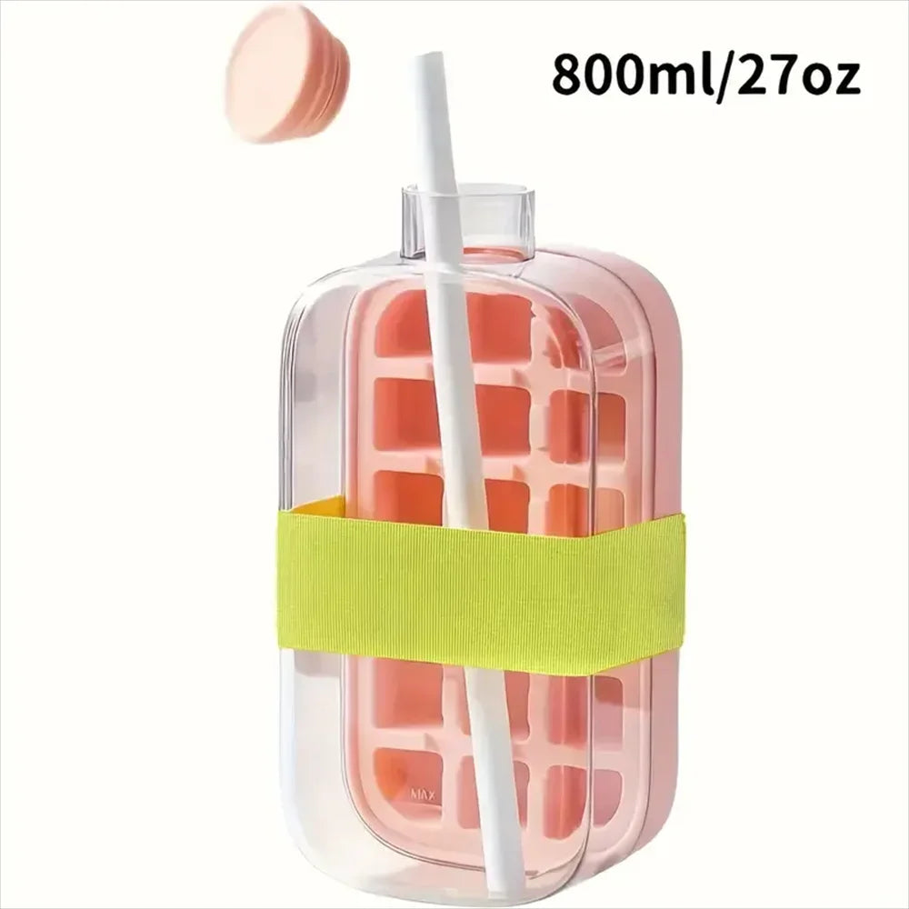 2-in-1 Ice Cube Maker Bottle | Push-Type Release, Built-In Straw, 500ML/800ML