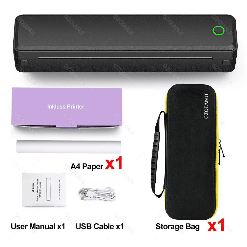 Portable A4 Thermal Printer | No Ink, Bluetooth, Prints PDF/Word/Excel Anywhere
