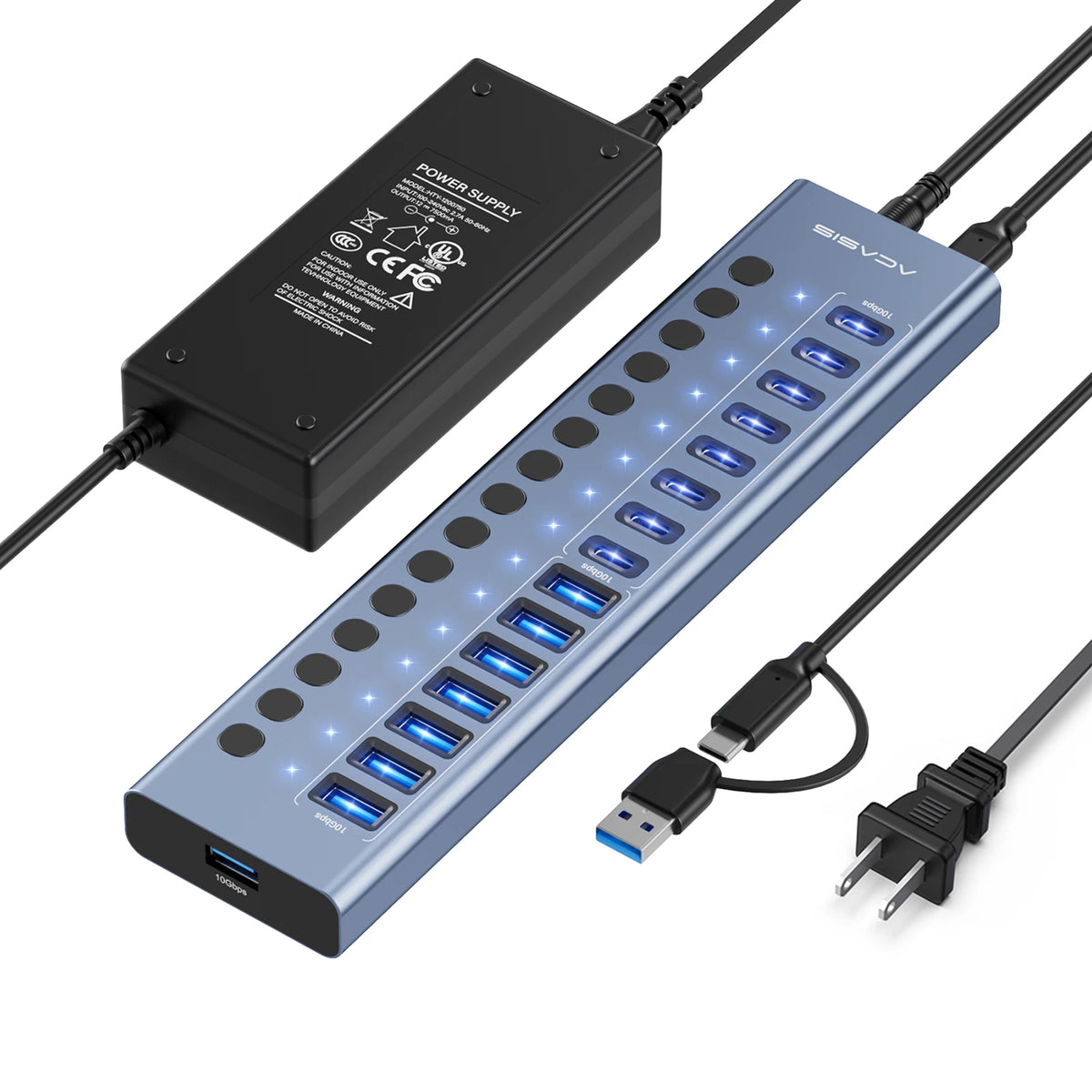 USB 3.1 Hub | 16/10/7 Ports, 10Gbps Data Transfer, Individual Switches, Powered
