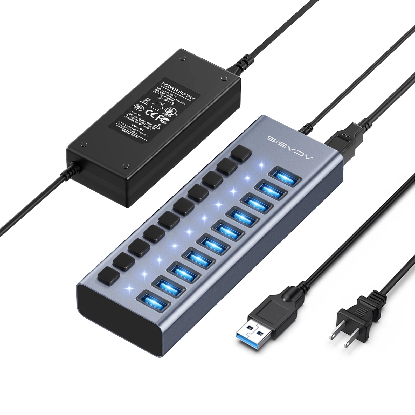 16/10/7 Port USB Hub 10Gbps Individual Switch Charging Data Transfer for PC Laptop Workstation Multi Device Expansion