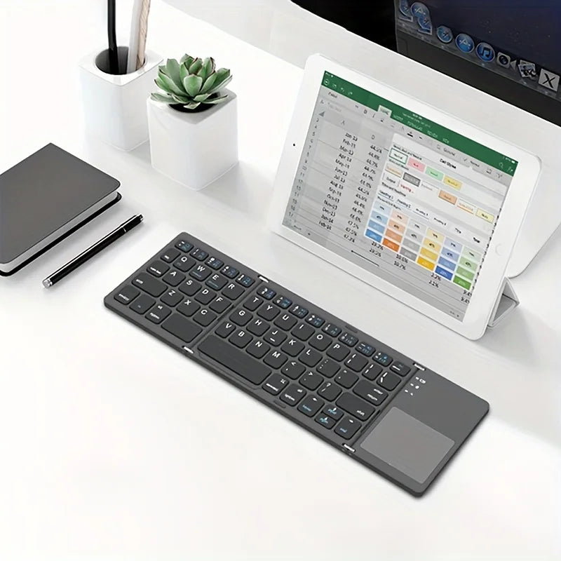 Foldable Bluetooth Keyboard with Touchpad Mini Wireless Keyboard Rechargable for IOS Android Windows Tablet Notebook