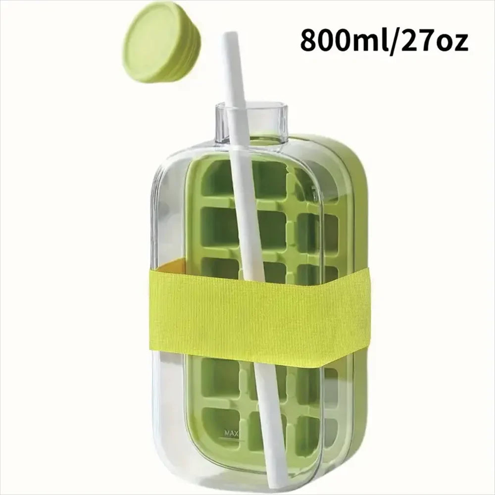 2-in-1 Ice Cube Maker Bottle | Push-Type Release, Built-In Straw, 500ML/800ML