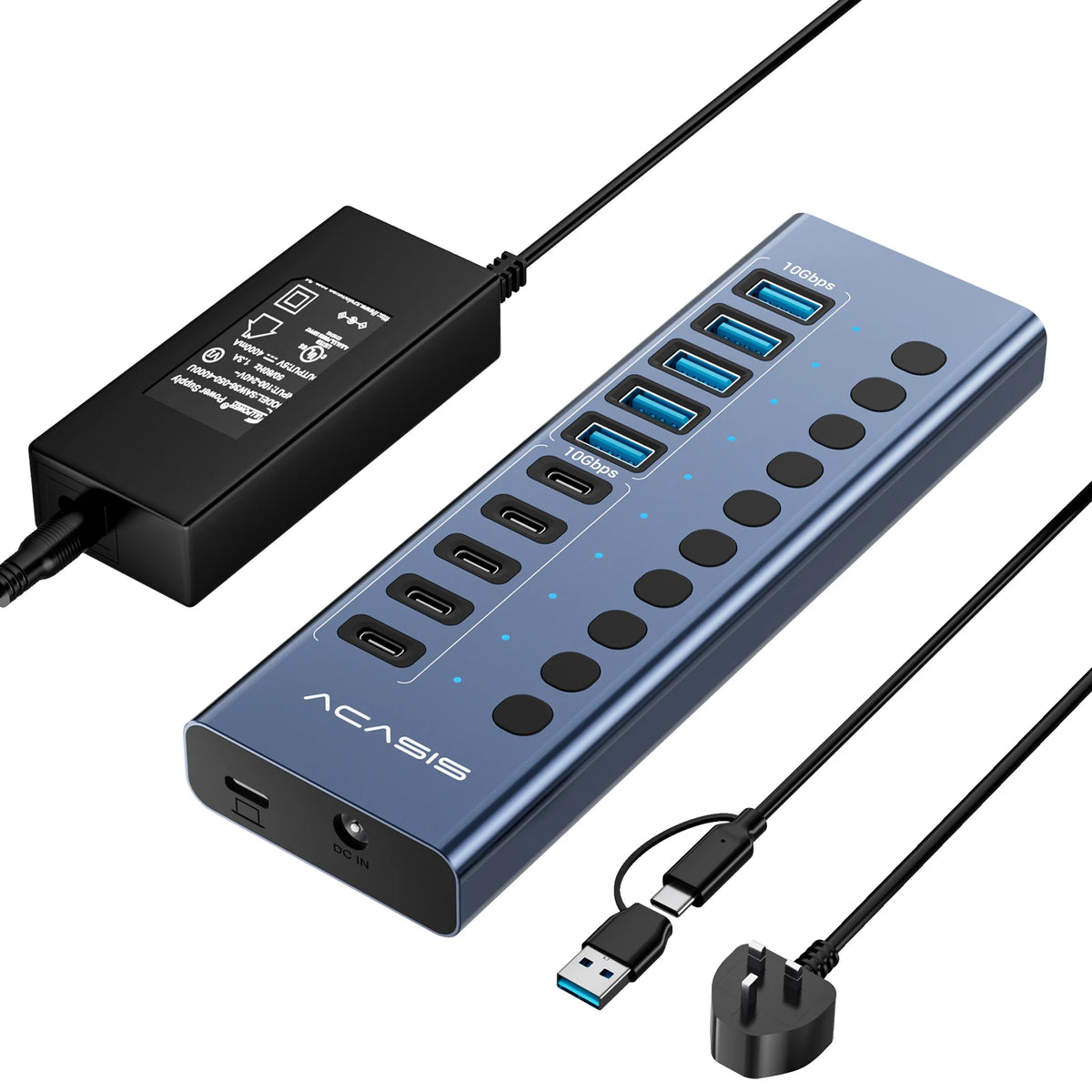 USB 3.1 Hub | 16/10/7 Ports, 10Gbps Data Transfer, Individual Switches, Powered
