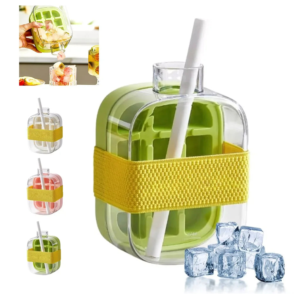 2-in-1 Ice Cube Maker Bottle | Push-Type Release, Built-In Straw, 500ML/800ML