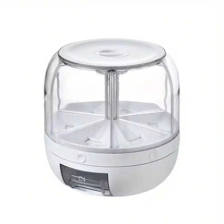 1Pc Divided Rice Bucket Rotating Grain Storage Bin 6 Grids Rice Container One-Click Output Large Capacity Food Dispenser For