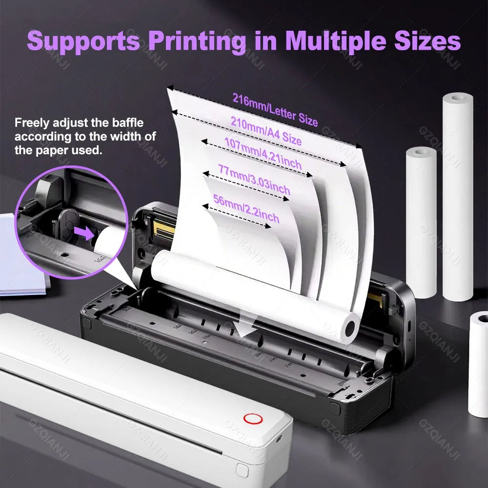 Portable A4 Thermal Printer | No Ink, Bluetooth, Prints PDF/Word/Excel Anywhere