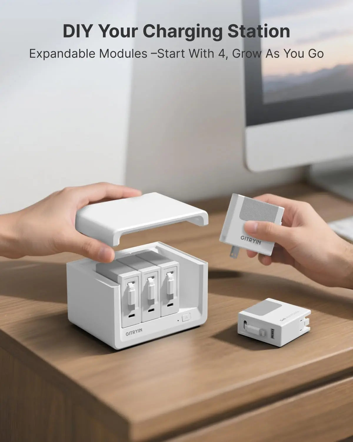 12-in-1 Desktop Charging Station | 4 Retractable USB-C Chargers, 4 AC Outlets, Surge Protection