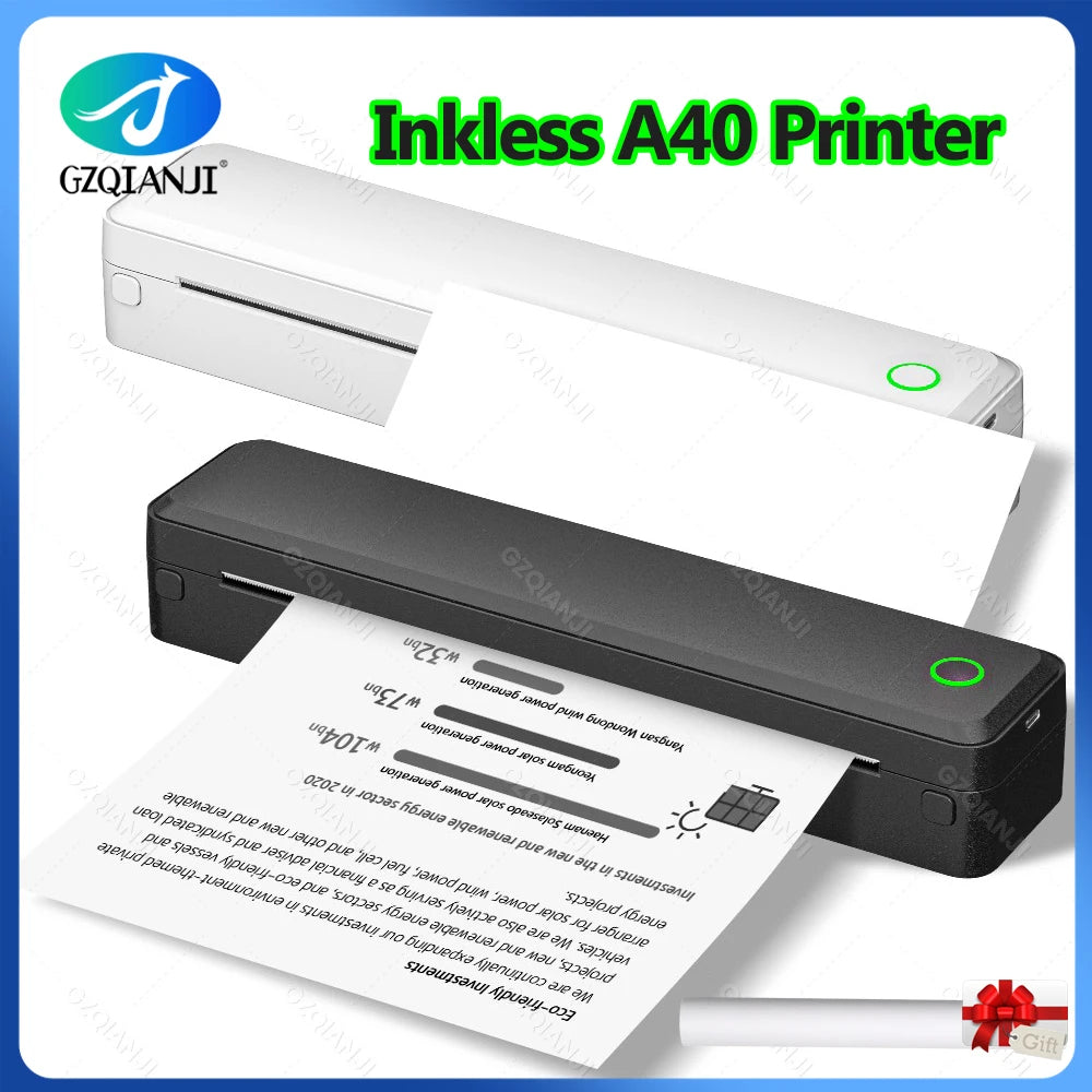 Portable A4 Thermal Printer | No Ink, Bluetooth, Prints PDF/Word/Excel Anywhere