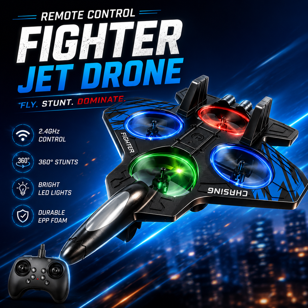 SkyStrike™ RC Fighter Jet | 360° Flips, LED Lights, Crash-Proof Foam