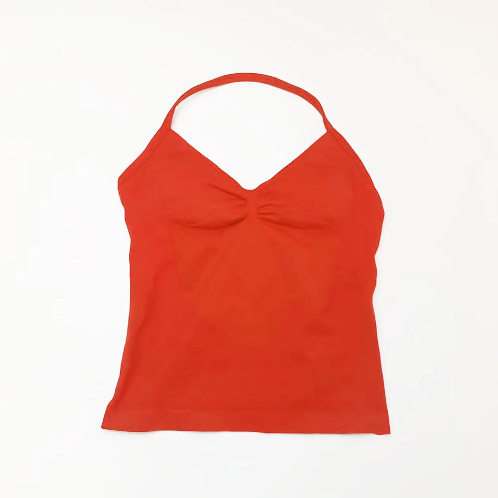 Gym Longline Strappy Top Women Seamless Yoga Tank with Removable Pads V Neck Workout Clothes Sports Running Fitness Vest