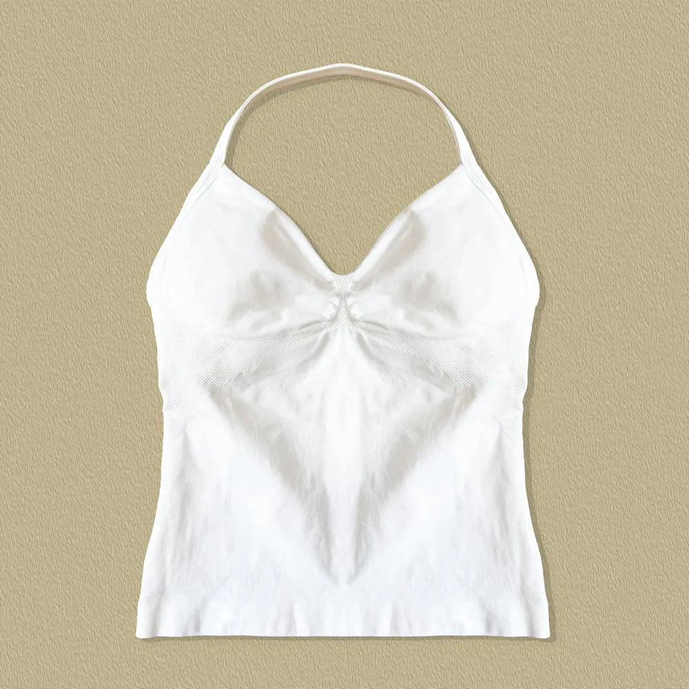 Gym Longline Strappy Top Women Seamless Yoga Tank with Removable Pads V Neck Workout Clothes Sports Running Fitness Vest