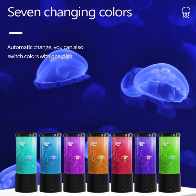 Ocean Night Light with Floating Jellyfish - Aquarium Mood Lamp for Bedroom, Calming Desktop Decor Gift Home Decoration
