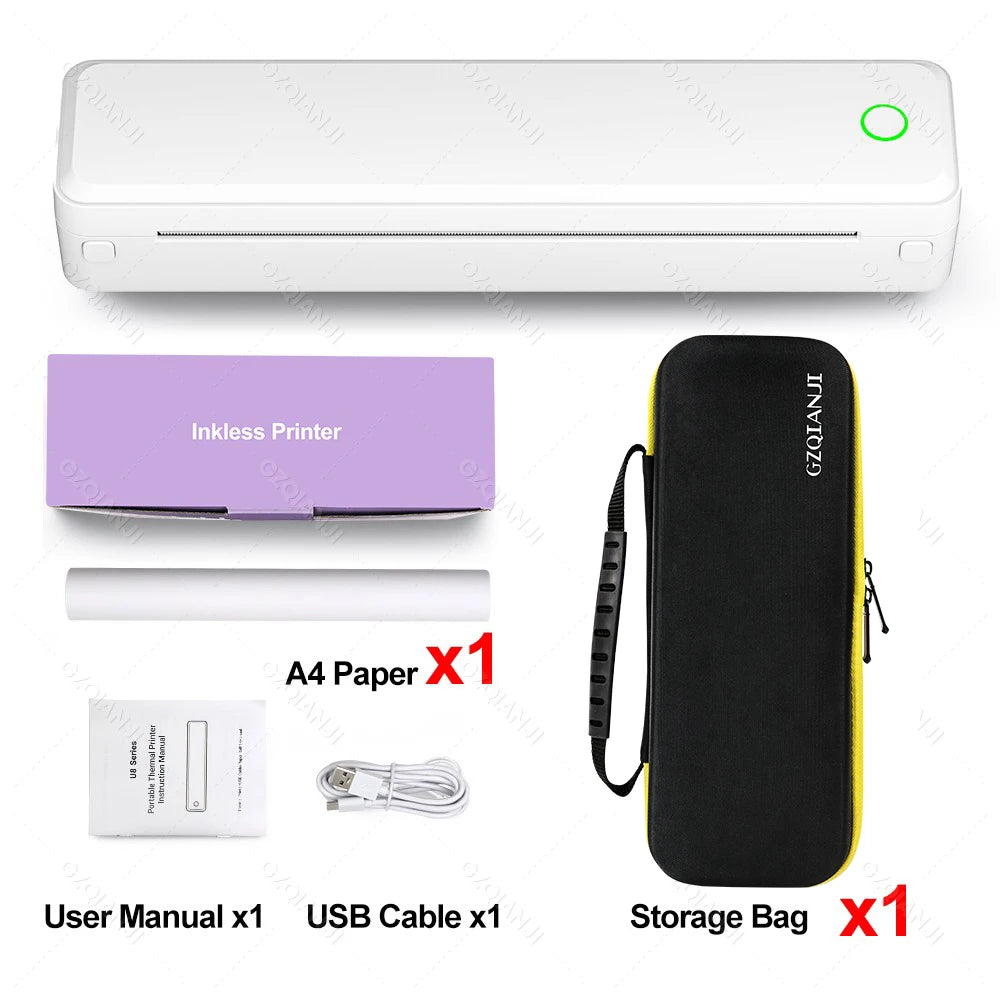 Portable A4 Thermal Printer | No Ink, Bluetooth, Prints PDF/Word/Excel Anywhere