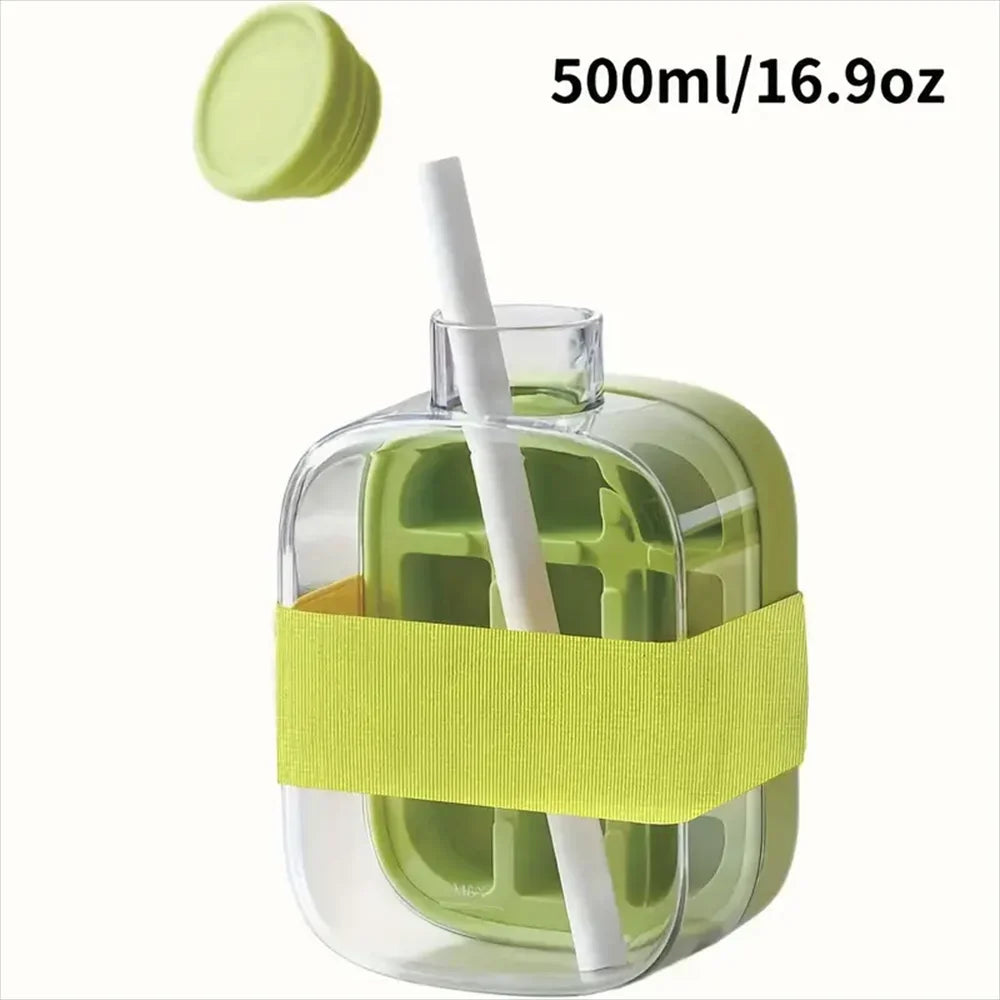 2-in-1 Ice Cube Maker Bottle | Push-Type Release, Built-In Straw, 500ML/800ML