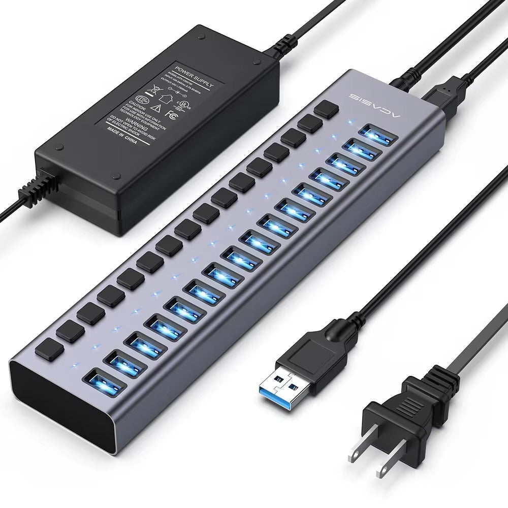 USB 3.1 Hub | 16/10/7 Ports, 10Gbps Data Transfer, Individual Switches, Powered