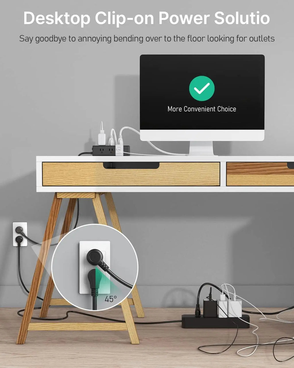 Desk Clamp Power Strip with 9 Outlets, Desktop Edge Mount Surge Protector with USB-C and USB-A, Widely Spaced Fast Charging