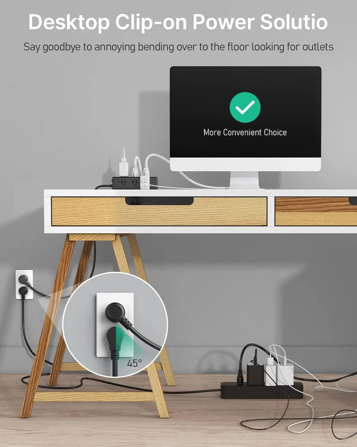 Desk Clamp Power Strip with 9 Outlets, Desktop Edge Mount Surge Protector with USB-C and USB-A, Widely Spaced Fast Charging