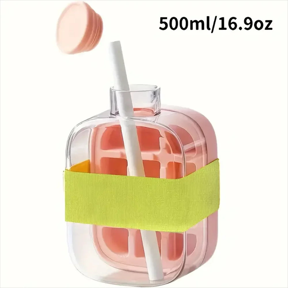 2-in-1 Ice Cube Maker Bottle | Push-Type Release, Built-In Straw, 500ML/800ML