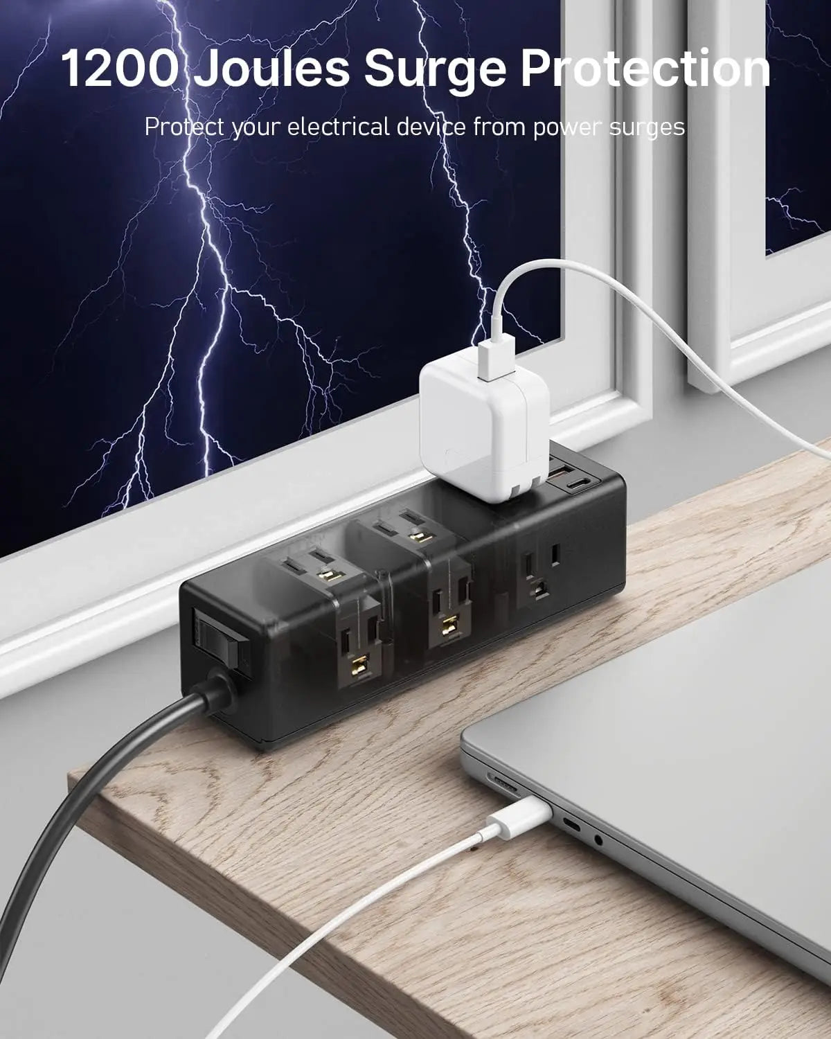 Desk Clamp Power Strip with 9 Outlets, Desktop Edge Mount Surge Protector with USB-C and USB-A, Widely Spaced Fast Charging