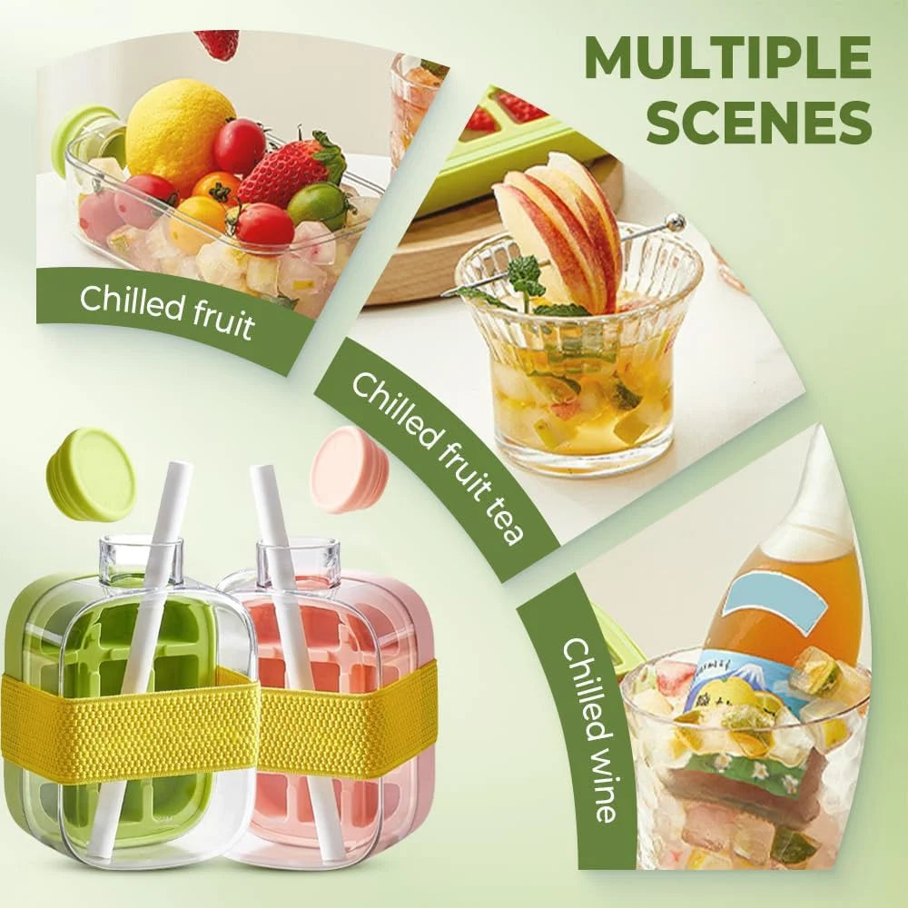 2-in-1 Ice Cube Maker Bottle | Push-Type Release, Built-In Straw, 500ML/800ML